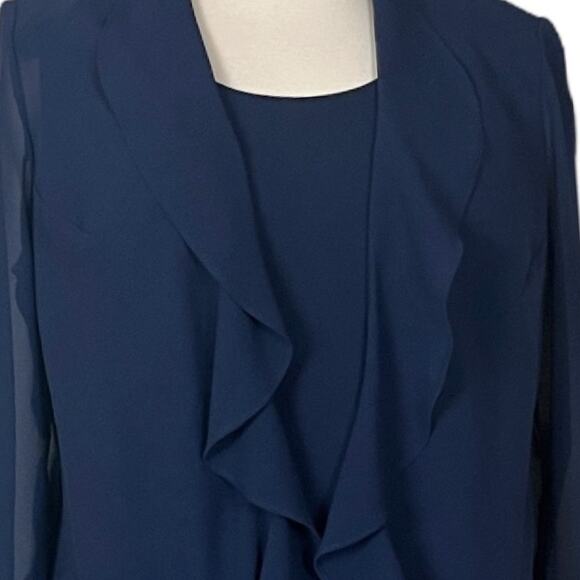 Jessica Howard Midi Jacket Dress Ruffle Front Chiffon Navy Blue Women’s Size 14W - Picture 11 of 13